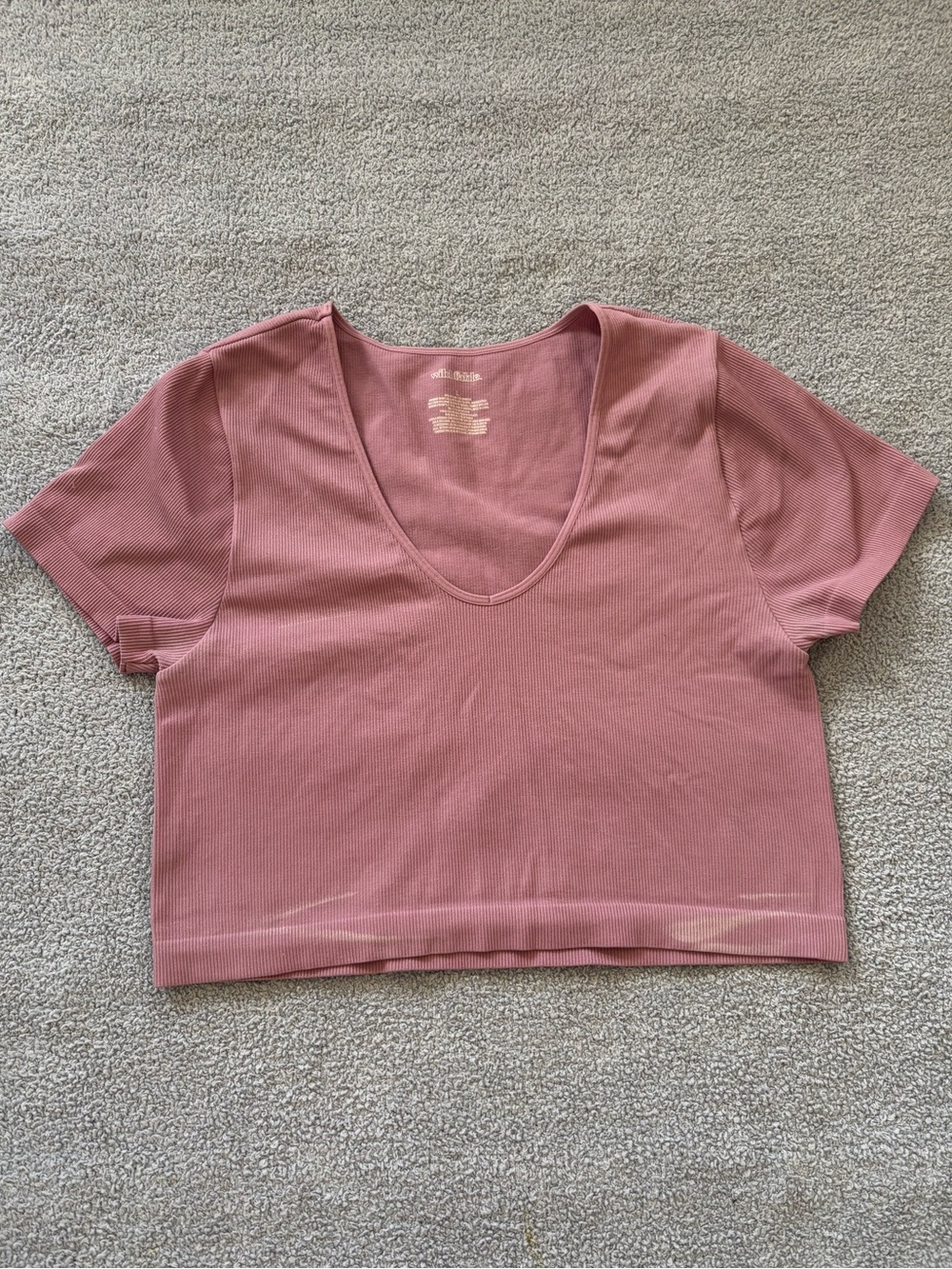 wild fable Ribbed V-Neck Cropped Tee - Dusty Pink